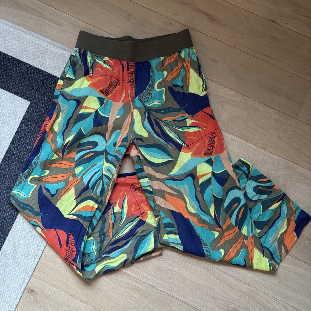 Soft Surroundings Aliso Point Tropical Linen Pants Wide Leg Pockets Size M